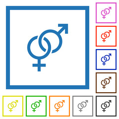 Heterosexual symbol flat framed icons