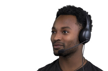 contact us support center customer service helpline african office receptionist headset on white...