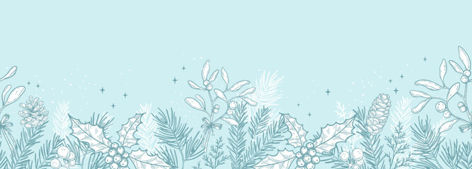 Obraz premium Lovely hand drawn winter branches christmas template, great for cards, banners, wallpapers - vector design
