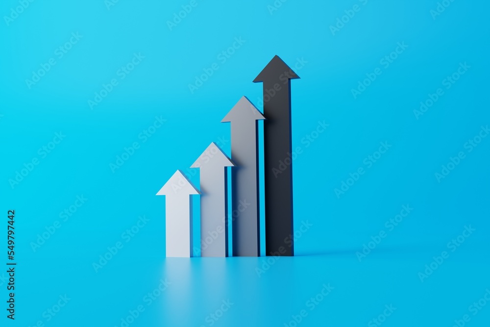 Poster up arrows of different colors. the concept of the growth of statistics and the development of the co