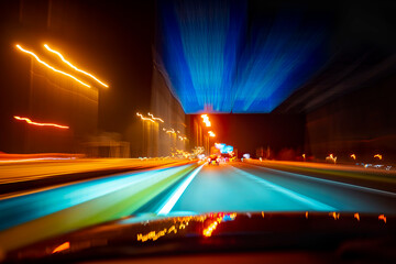 german autobahn night light on speed