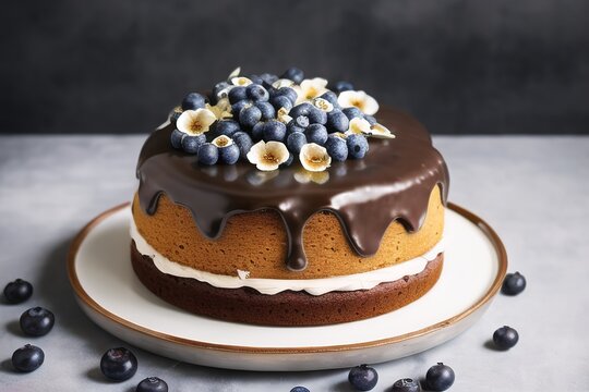AI-generated Image Of A Decadent Delicious Chocolate Cake With Blueberries
