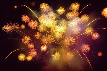 Golden Christmas fireworks. AI generated