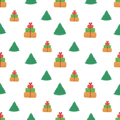 New Year tree and box seamless pattern