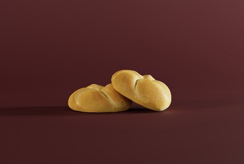 Buns on a dark background. The concept of eating and baking bread. Two buns stacked side by side. 3D render; 3D illustration.