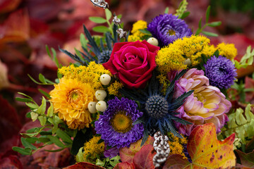 Autumn flower bouquet with dahlia