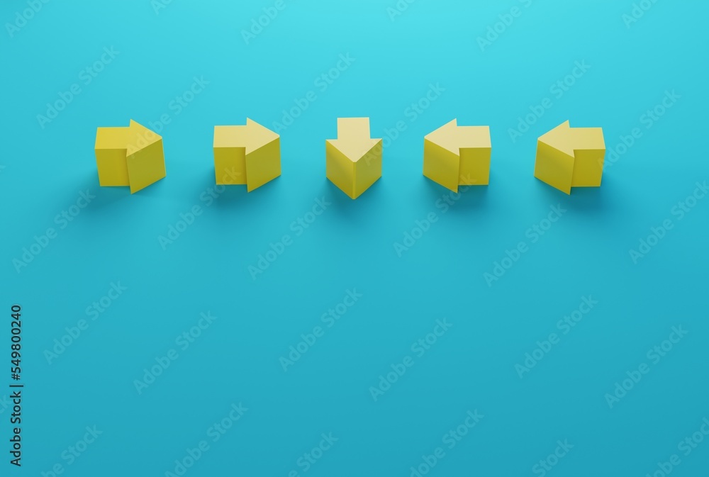 Poster arrows arranged in a series point in one direction and one arrow in the opposite direction. the conc