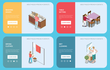 Home Chores Isometric Landing Pages