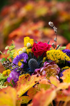 Autumn flower bouquet with dahlia