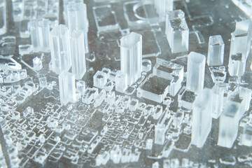 透明な素材で作られた都市の模型