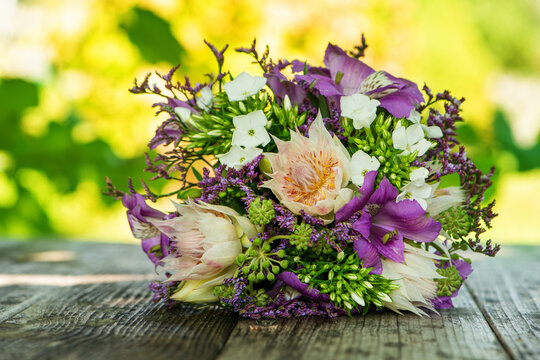 Romantic flower bouquet with protea