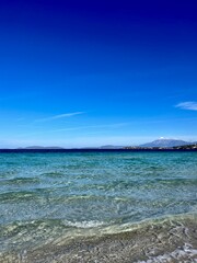 Blue seascape, azure sea surface and blue sea, sea horizon background