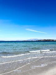 Blue seascape, azure sea surface and blue sea, sea horizon background