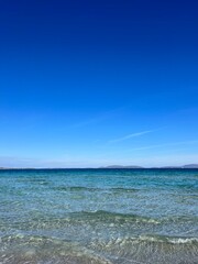Blue seascape, azure sea surface and blue sea, sea horizon background