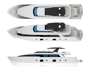 speed luxury yacht side and top view isolated. 3d rendering