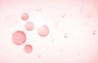 Cosmetics Essence molecule, collagen, Vitamin or Serum drop water for moisturizer. Liquid molecule chemical structure on water background. Cosmetics power treatment. Natural product. 3d rendering.