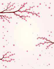 Traditional Asian background with plum blossoms, flowers, tree branches in bloom. Oriental, eastern style vector illustration. Design concept for spring, Lunar New Year promotion, sale, advertising.