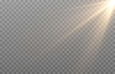 Vector light on isolated transparent background. Sun, rays of light png. Magic glow, golden light png.	