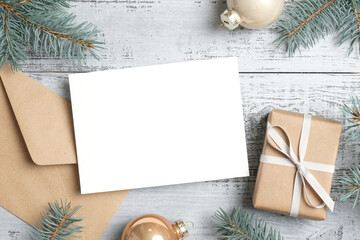 Merry Christmas or Happy New Year greeting card mockup