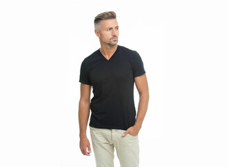 Fototapeta premium charismatic grizzled guy style. studio shot of grizzled guy. mature grizzled guy isolated on white