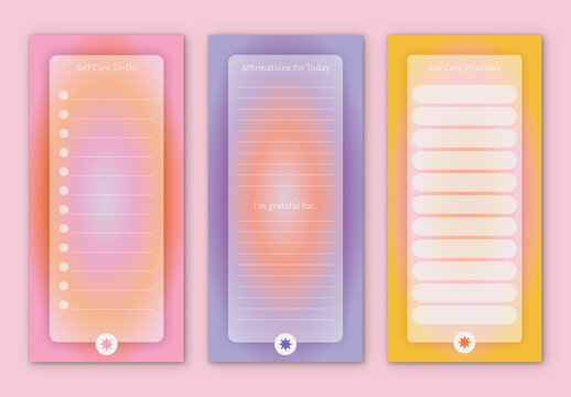 Set of 3 Self Care Planners with Colourful Gradient Accents