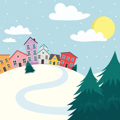 Obraz na płótnie Canvas winter landshaft cute hause flat