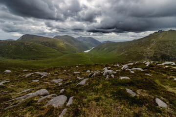 Mountain landscape with moody clouds. Northern Ireland, UK