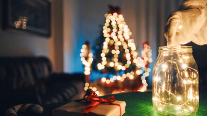 Santa Claus Preparing Christmas Light decoration