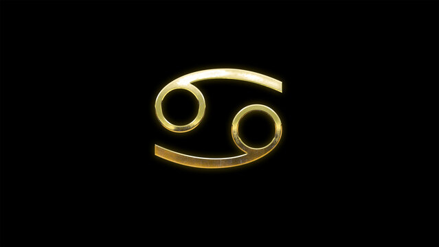 Golden Cancer horoscope zodiac symbol sign on black background astrology 3d illustration cut out