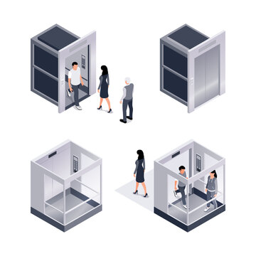 Isometric Elevator People Set