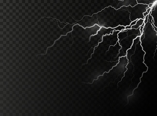 Light white isolated vector lightning png. Magic light abstract lines. Realistic natural lightning effects, Black transparent background.	

