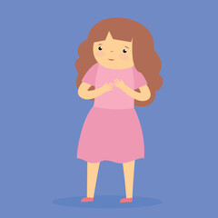 girl in a pink dress on a blue background