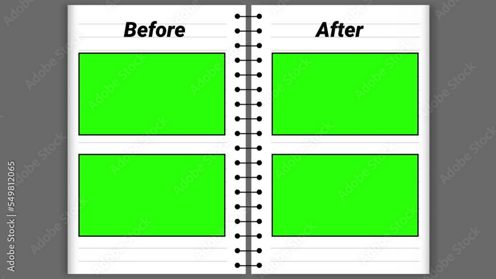 Poster before and after green screen on a notebook with space, 4k animation