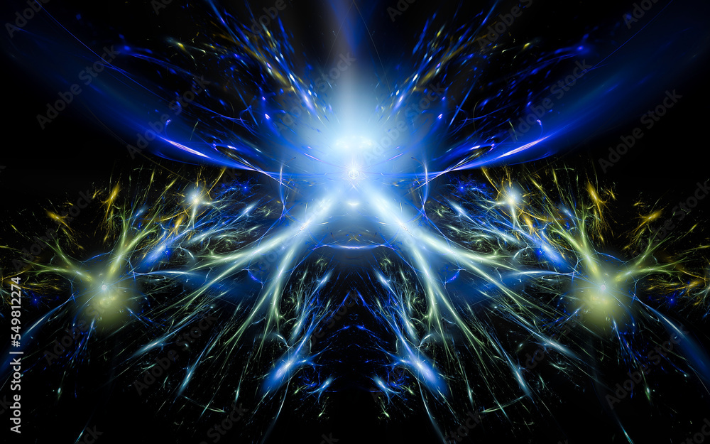 Aufkleber abstract illustration of a computer generated fantastic neurons of various shapes and shades on a black background for use in symbology, signs for digital design and graphics
