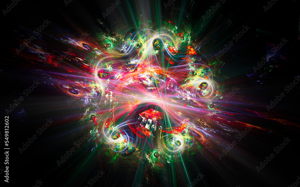 Poster abstract illustration background image fantastic universe with a bright flash of light emanating fro
