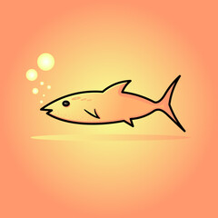 Yellowish-orange fish in a yellowish-orange ocean or sea with bubbles