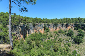 Torcas de Palancares and Tierra Muerta natural monument makes up a rugged area with hiking routes amid karst rock formations, pine forest & sinkholes, Cuenca, Spain