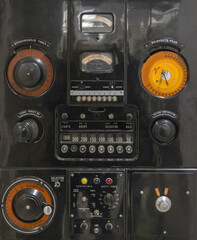 Close up of an unbranded control panel for a vintage fluoroscope, nobody