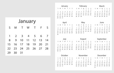 Calendar 2023 year. Vector illustration. The week starts on Sunday. Vector illustration.