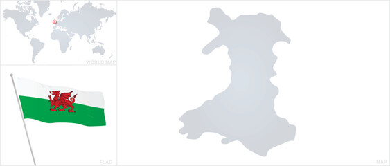 Wales map and flag. vector 