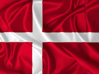 Fototapeta premium Denmark flag blowing in the wind on fabric texture