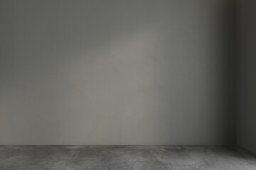 3d rendering, 3d illustration - Empty room with Gray Color background wall, concrete floor. Suitable for interior rooms, offices, furniture template. Mock up.