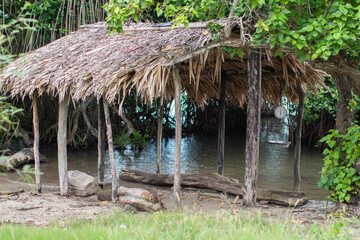 fisherman's hut built in palm located on the seashore, bocachica island cartagena