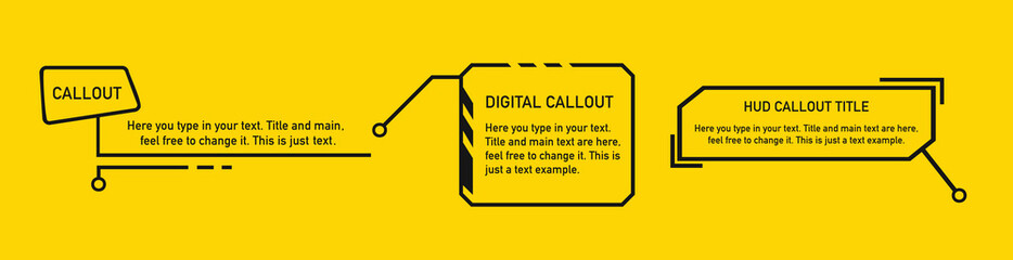 Digital callouts, titles frame text. Set of templates, modern banners, presentation isolated.
