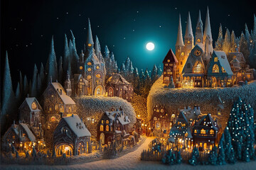 festive design fairy tale adorable Christmas village made out of sequins. - obrazy, fototapety, plakaty