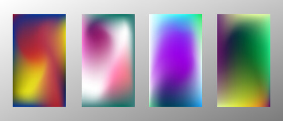 Abstract bright gradient background. Set of 4 backgrounds. Creative modern vector illustration. Holographic spectrum for coating.