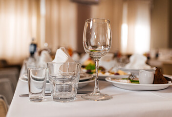 Closeup shot of empty wine glasses on the table