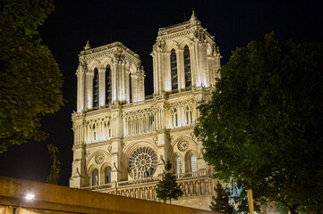 Fototapeta na wymiar A night view of Notre Dame in Paris, France.