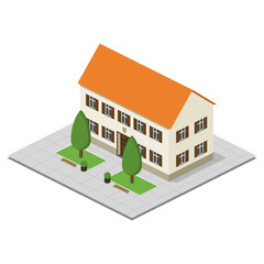 Isometric residental, city hall, town hall, hotel.