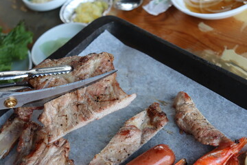 South Korea food. Korean bbq cook